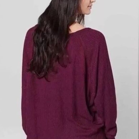 Free People Santa Clara Thermal Top Dolman Sleeve V Neck Mulberry NEW - Picture 2 of 9